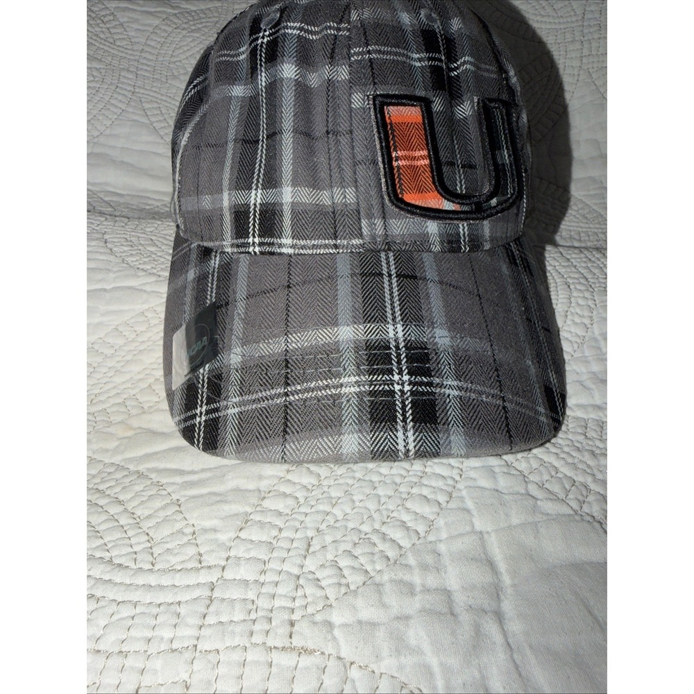 Miami Hurricanes Hat Cap Strap Back Gray Plaid Logo College NCAA Football